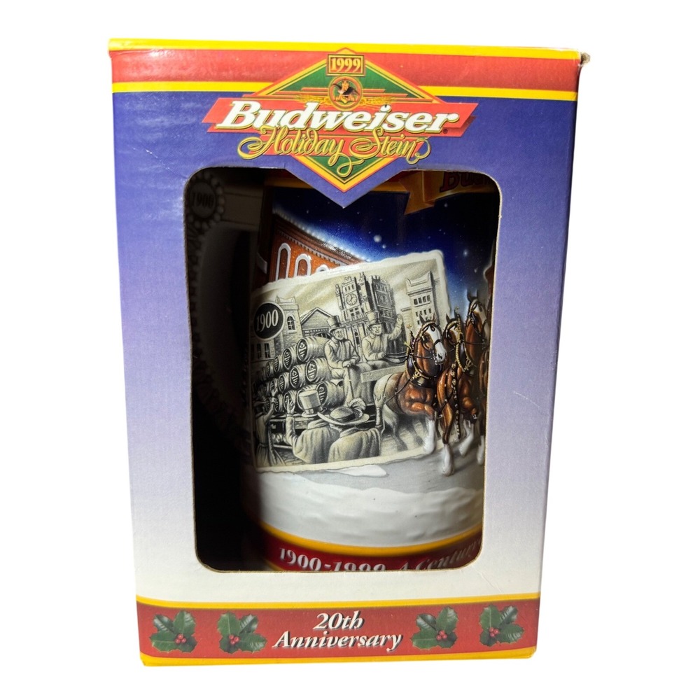 Budweiser 1999 Holiday Stein A Century of Tradition 20th Anniversary Clydesdale